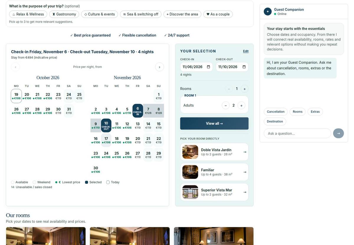 Kalender mit Mindestpreis pro Tag · Fiktives Hotel · Beispieldaten