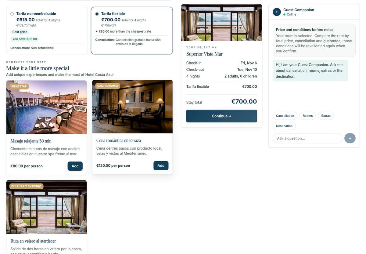 Zimmer-Upgrade und Extras · Fiktives Hotel · Beispieldaten