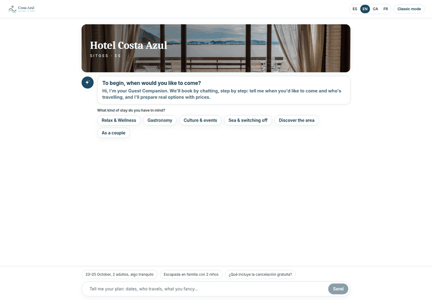 Animation of a complete conversational booking