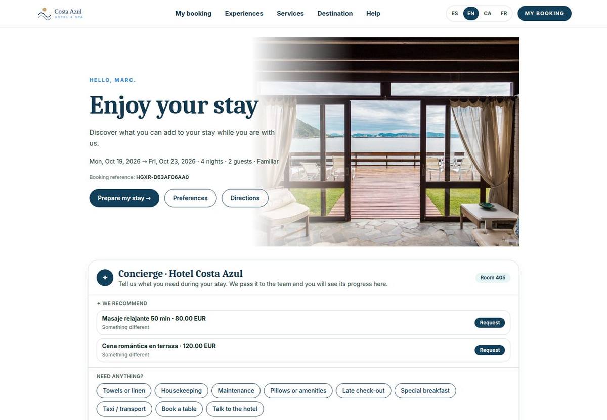Concierge within My stay · Fictional hotel · Sample data